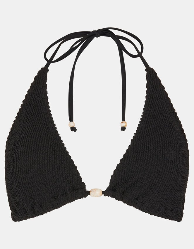 Seersucker Triangle Bikini Top, Black (BLACK), large