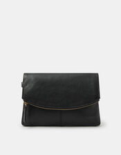 Curved Foldover Leather Wristlet Bag, , large