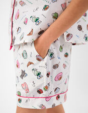 Coffee Print Short Pyjama Set, White (WHITE), large