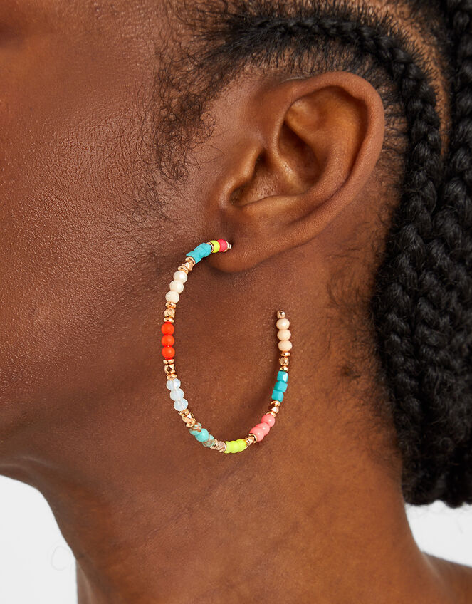 Beaded Hoop Earrings, , large