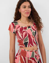 Abstract Print Smocked Crop Top, Multi (MULTI), large