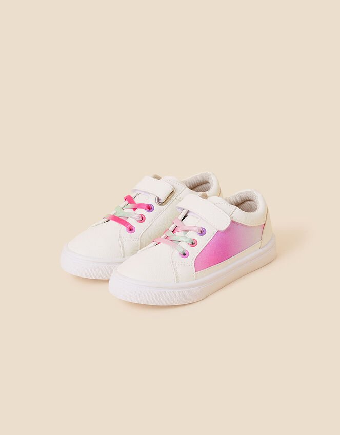 Girls Ombre Glitter Trainers, White (WHITE), large