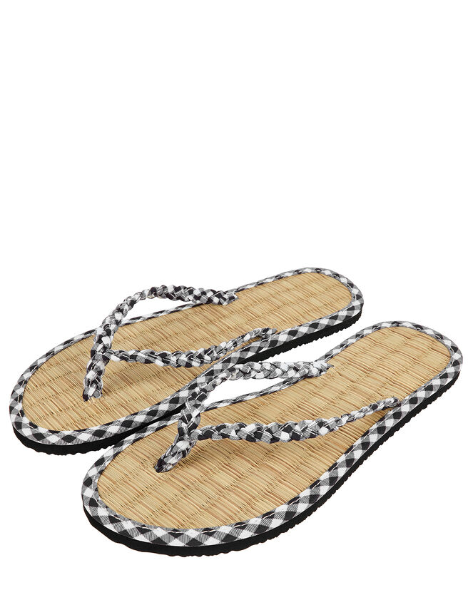 Gingham Plait Seagrass Flip-Flops, Black (BLACK), large