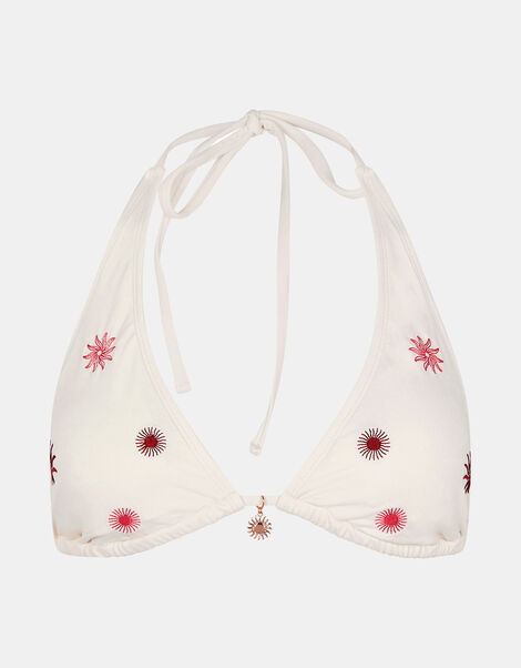 Sun Embroidered Triangle Bikini Top, Ivory (IVORY), large