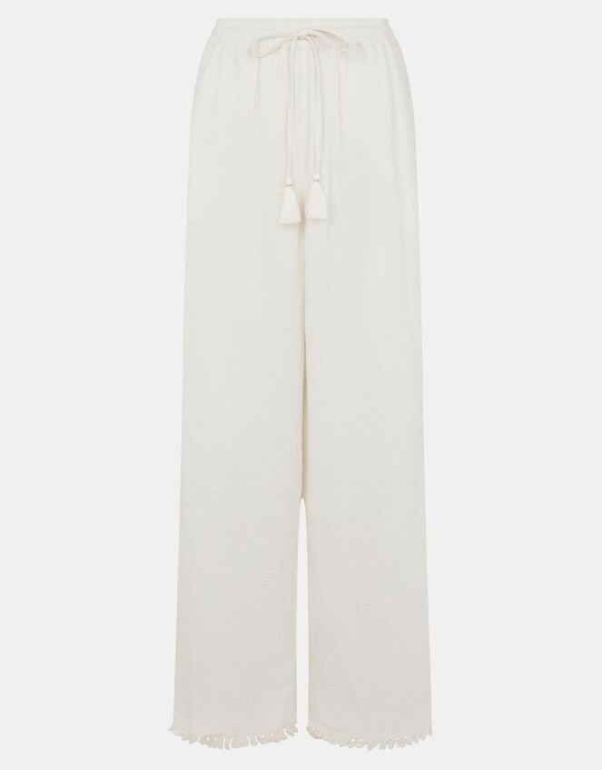 Mirror Embellished Wide Leg Trousers, Ivory (IVORY), large
