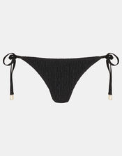 Smocked Tie Side Bikini Bottoms, Black (BLACK), large