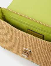 Twistlock Raffia Crossbody Bag, Green (LIME), large