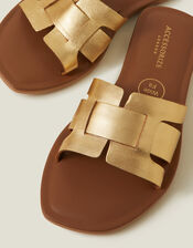 Wide Fit Metallic Leather Cut-Out Slide Sandals, Gold (GOLD), large