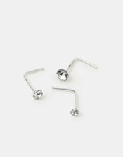 3-Pack Sterling Silver Rhinestone Nose Studs, , large
