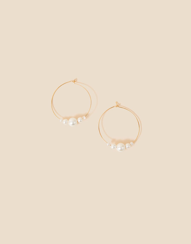 Oversized Pearl Hoops, , large