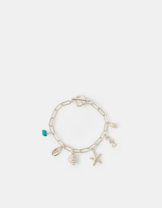 Sterling Silver-Plated Charm Link Bracelet, , large