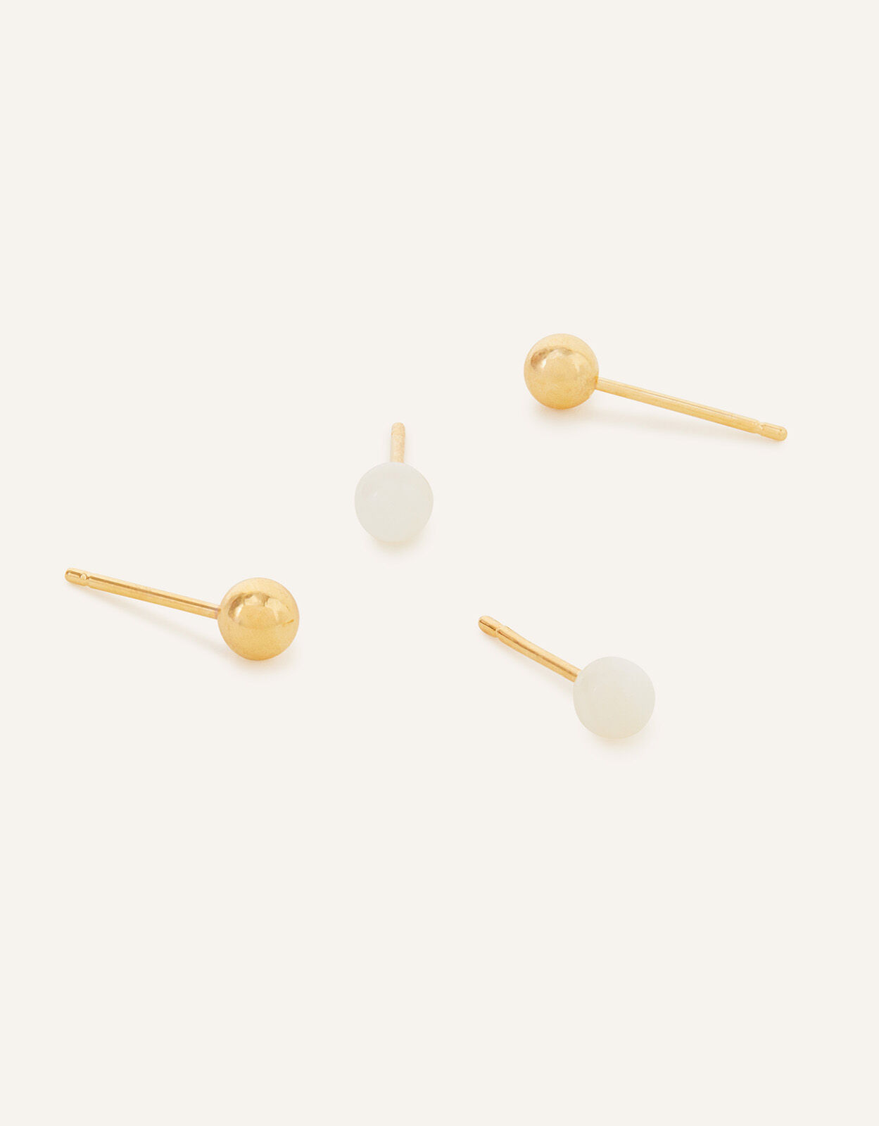 14ct Gold Plated Pearl and Plain Stud Earrings Set of Two