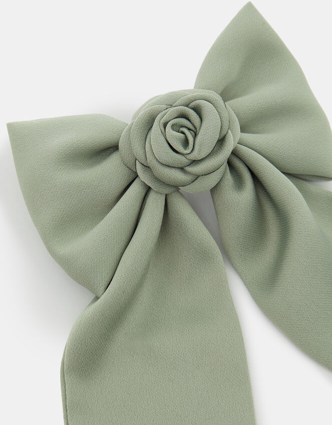 Corsage Bow Barrette Hair Clip Green, , large