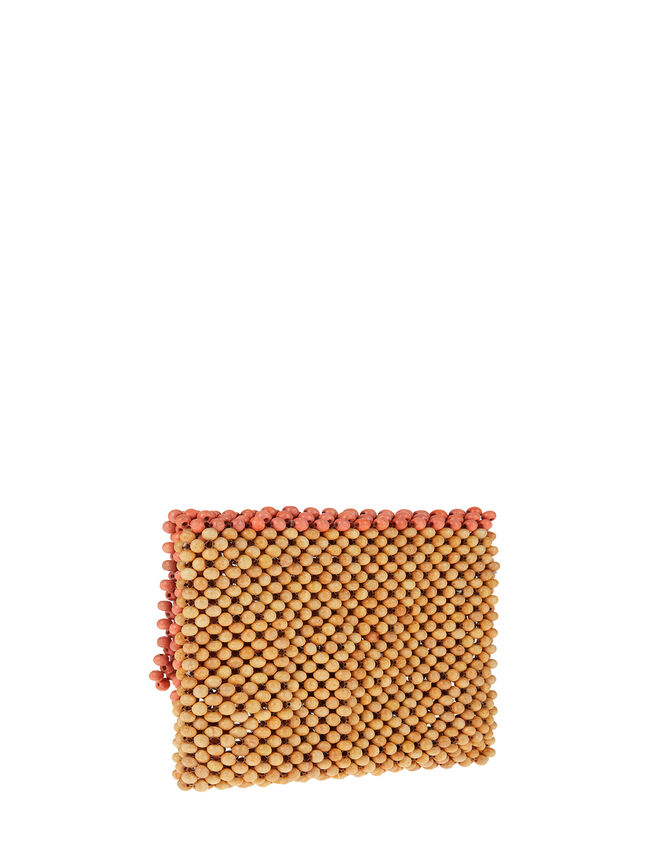 Wooden Bead Cross-Body Bag, Orange (CORAL), large