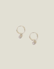 Sterling Silver-Plated Sparkle Drop Hoops, , large