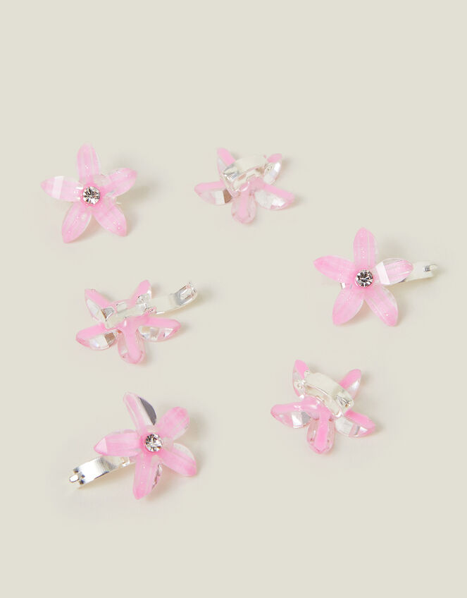 6-Pack Girls Mini Gem Flower Hair Clips, , large
