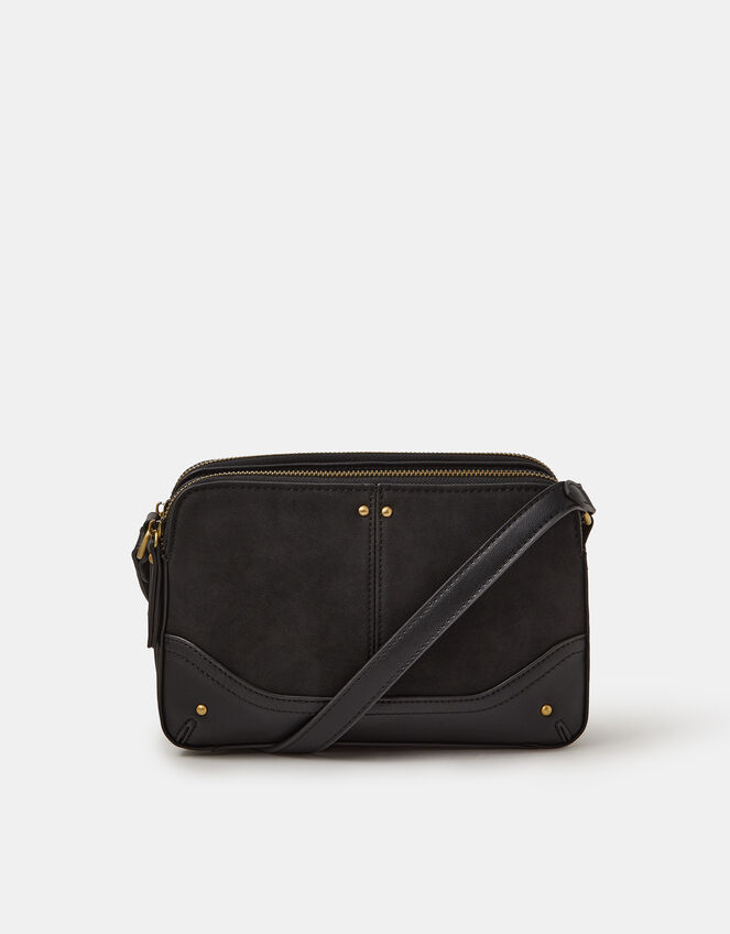 Classic Double Zip Crossbody Bag, Black (BLACK), large