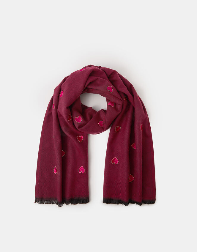 Heart Embroidered Blanket Scarf, Red (BURGUNDY), large