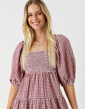 Puff Sleeve Gingham Mini Dress, Orange (RUST), large