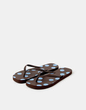 Polka Dot Flip Flops, Brown (CHOCOLATE), large