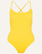 Crinkle Scoop Neck Swimsuit, Yellow (YELLOW), large