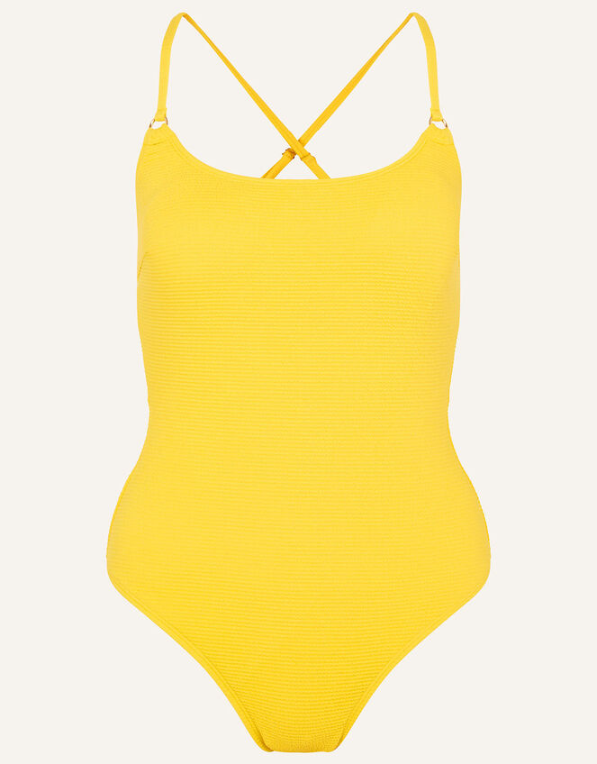 Crinkle Scoop Neck Swimsuit, Yellow (YELLOW), large