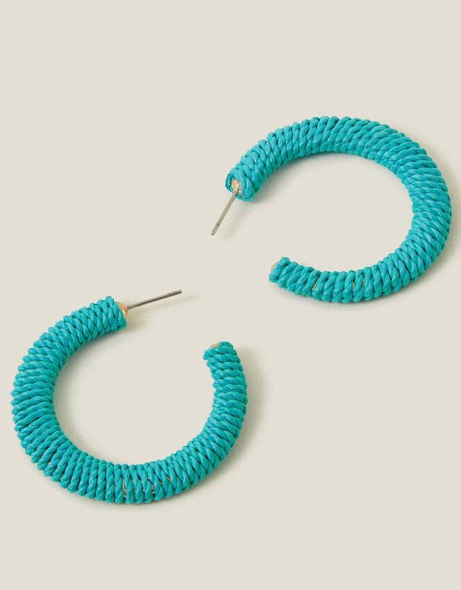 Chunky Raffia Woven Hoops, , large