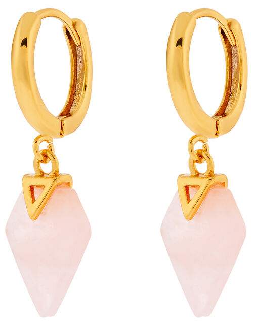 Gold-Plated Healing Stone Hoops - Rose Quartz, , large