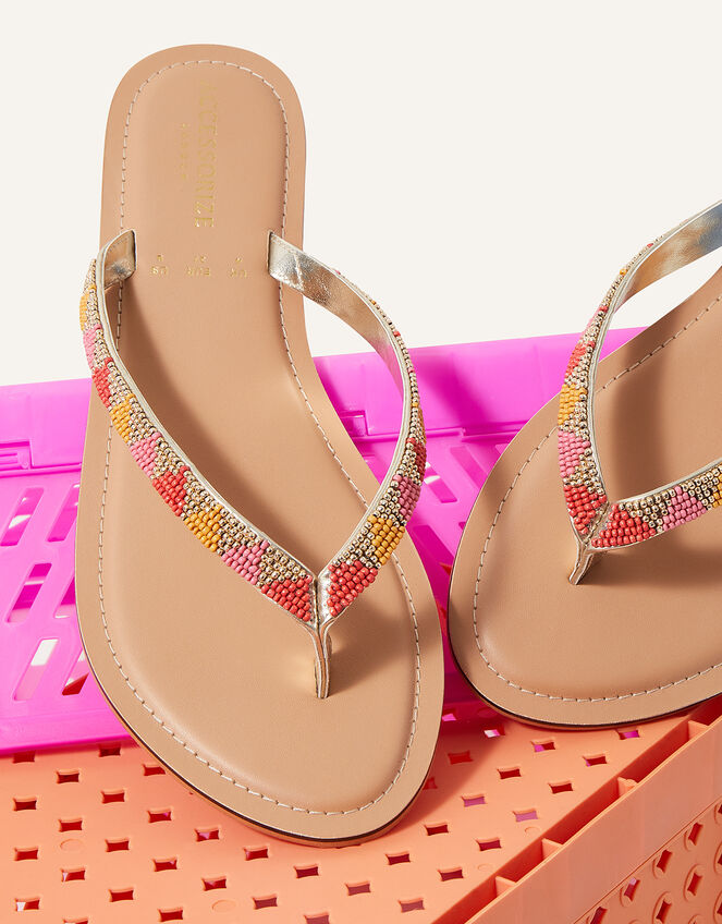 Geometric Beaded Toe-Post Flip Flops, Multi (BRIGHTS-MULTI), large