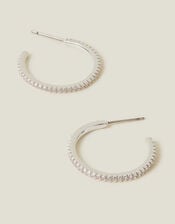 Sterling Silver-Plated Medium Sparkle Hoops, , large