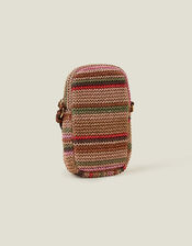 Stripe Raffia Phone Bag, , large