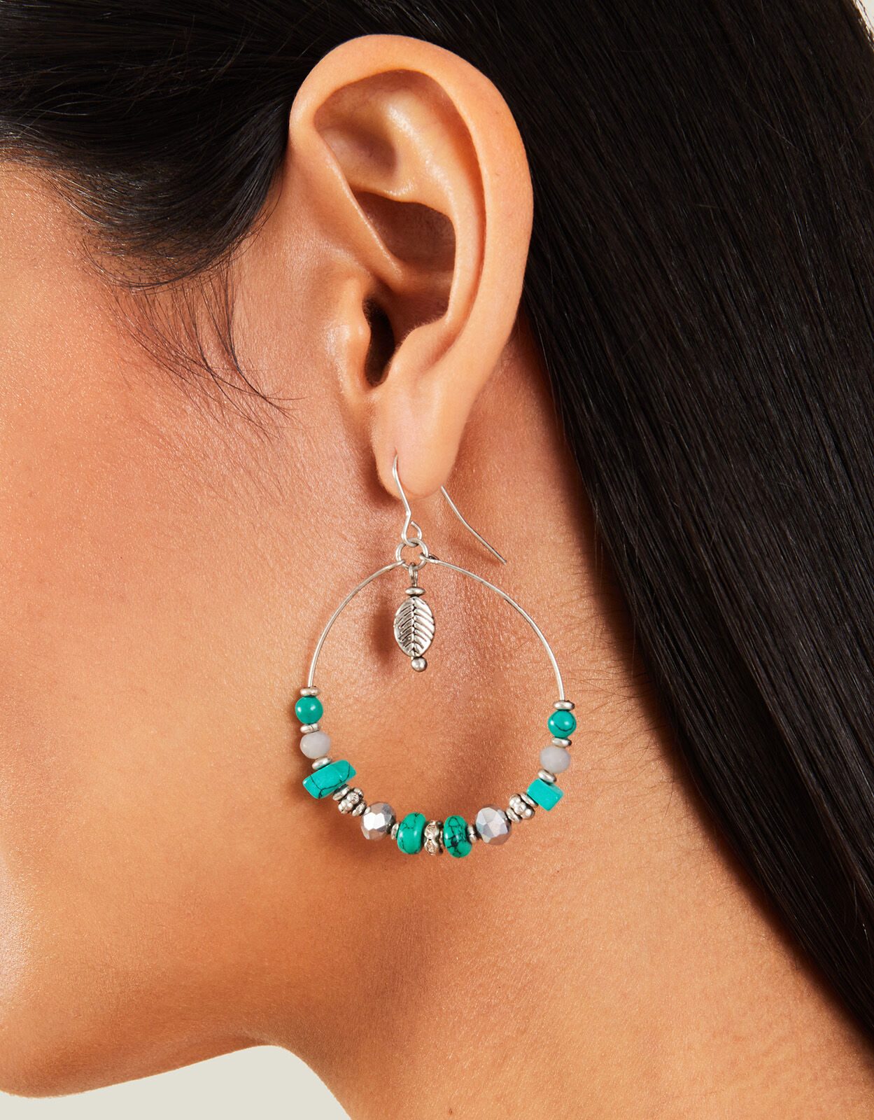 Beaded drop hoop earrings sale