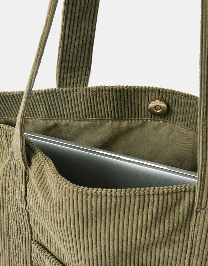 Corduroy Shopper Bag, Green (KHAKI), large