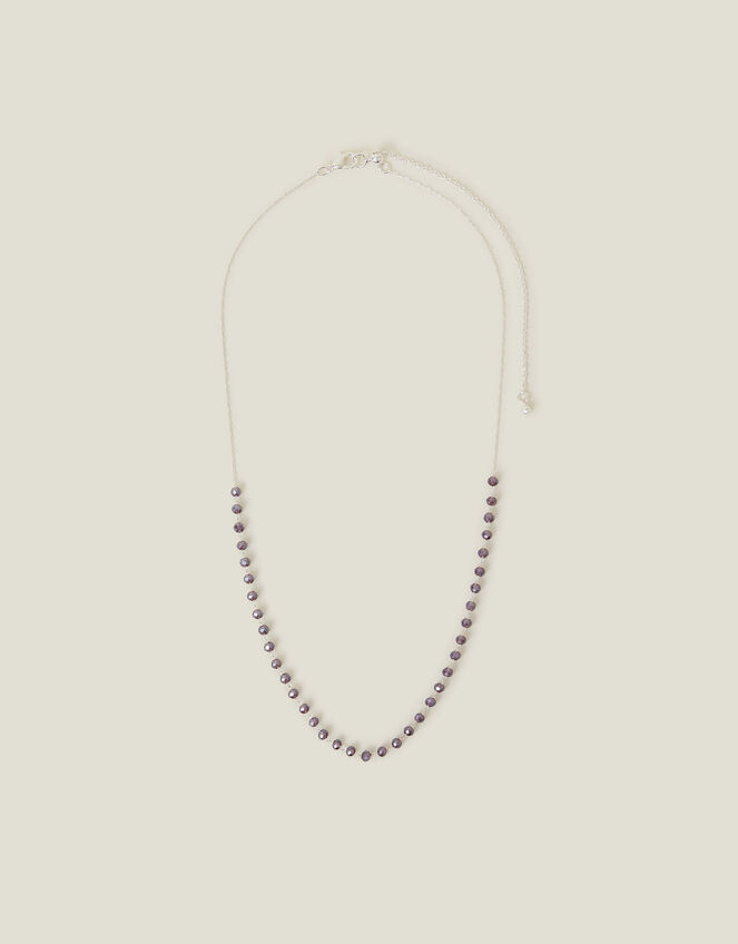 Sterling Silver-Plated Glass Bead Necklace, , large