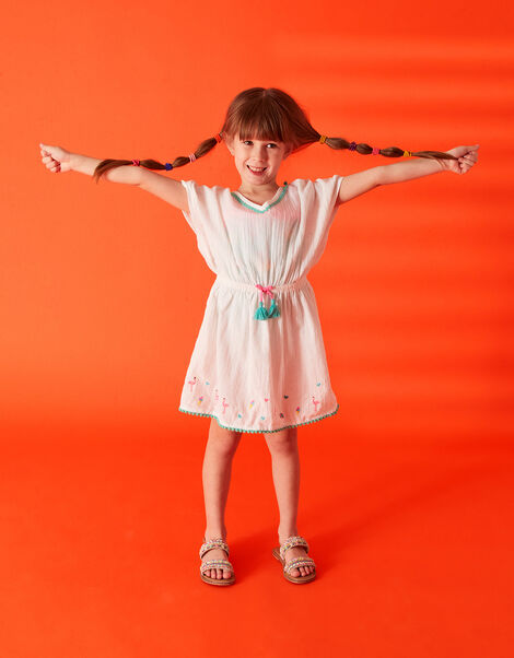 Girls Flamingo Kaftan, White (WHITE), large