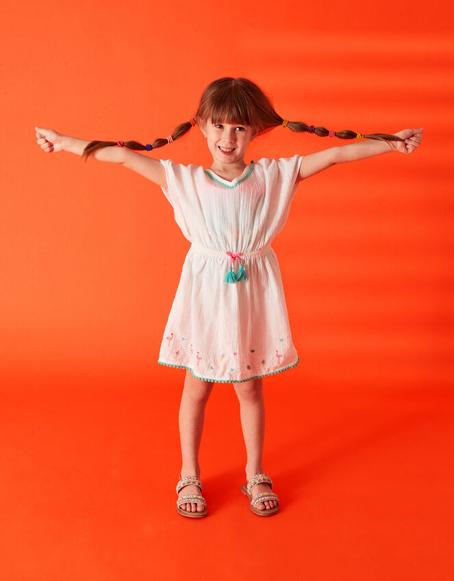 Girls Flamingo Kaftan, White (WHITE), large
