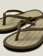 Plain Seagrass Flip Flops, Green (KHAKI), large