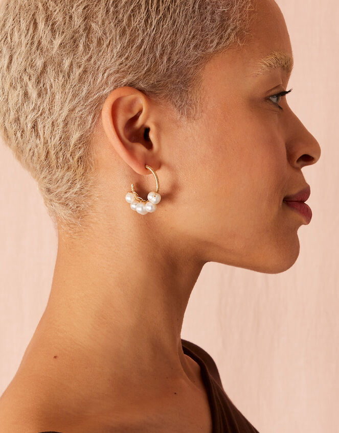Pearl Hoop Earrings, , large