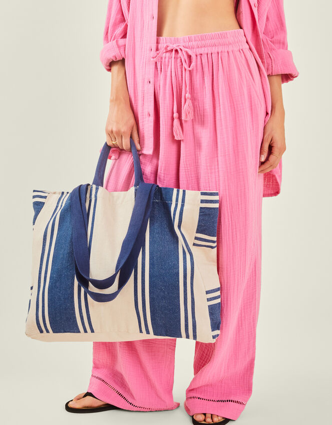 Stripe Canvas Shopper Bag, , large