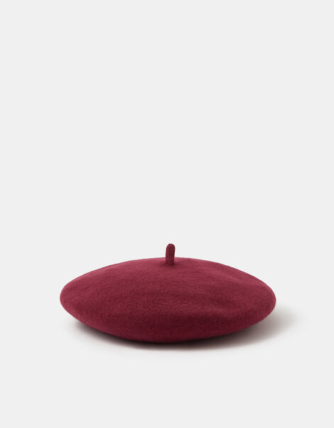 Plain Wool Beret, Red (BURGUNDY), large