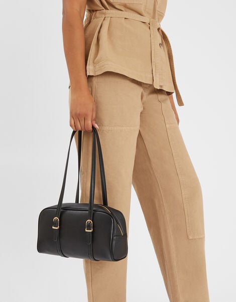 Buckle Strap Bowler Bag, Black (BLACK), large