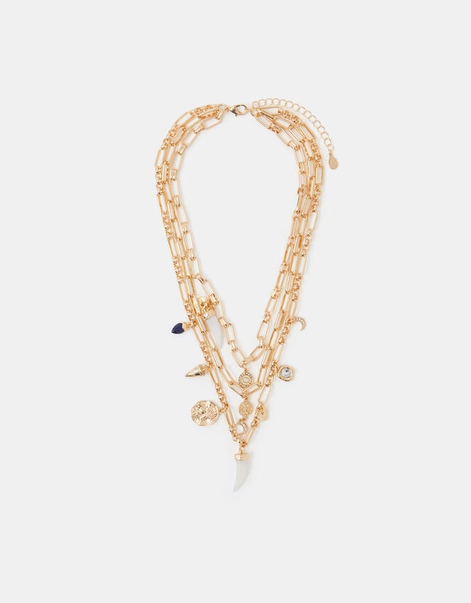 Layered Charm Paper Clip Necklace, , large