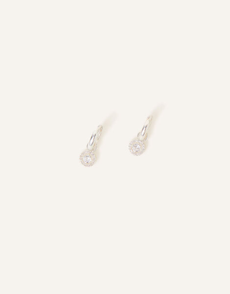 Sterling Silver-Plated Sparkle Huggie Hoops, , large