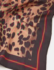 Leopard Print Square Satin Scarf, , large