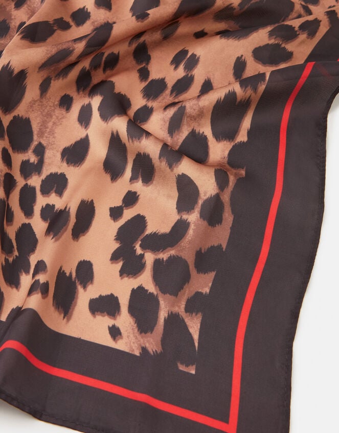 Leopard Print Square Satin Scarf, , large