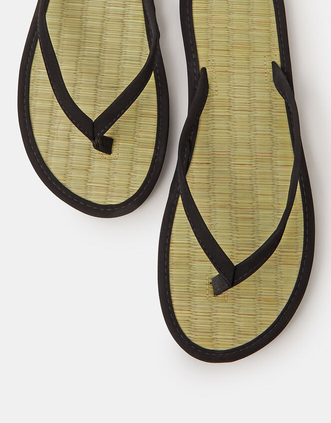 Plain Seagrass Flip Flops, Black (BLACK), large