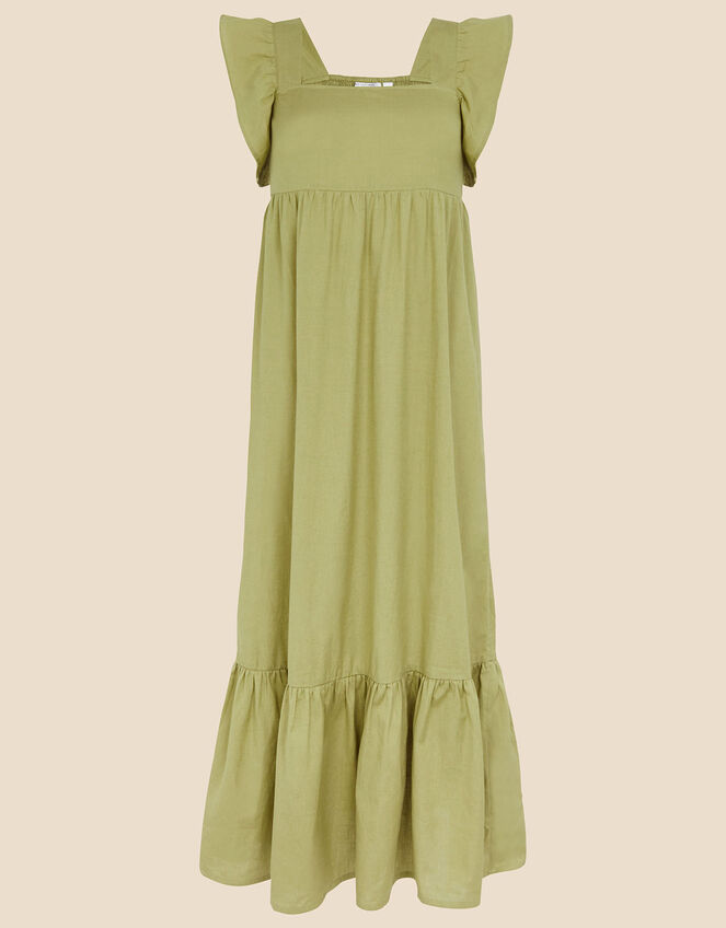 Frill Shoulder Textured Midi Dress, Green (KHAKI), large