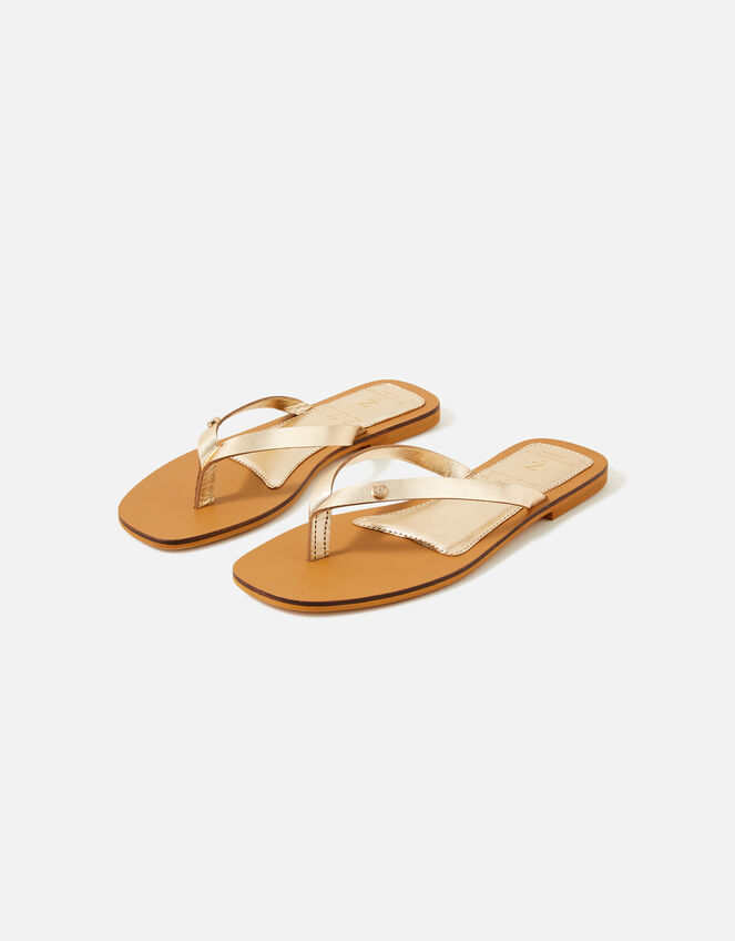 Leather Toe Thong Sandals, Gold (GOLD), large