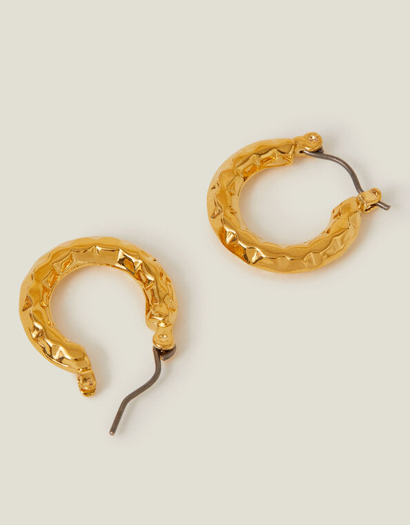 14ct Gold-Plated Diamond Cut Horseshoe Hoop Earrings, , large