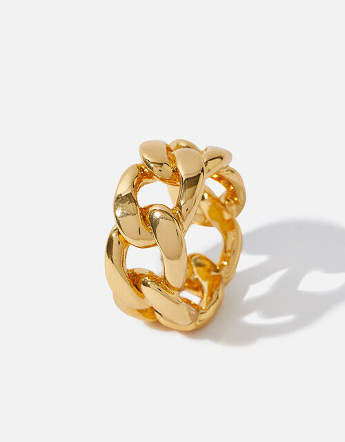 Gold-Plated Chunky Curb Chain Ring, Gold (GOLD), large